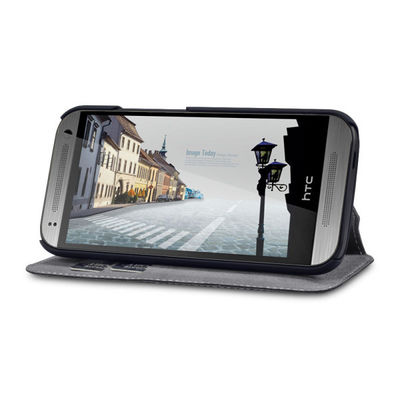 HTC 1 小型 2 のための帯出登録者が付いている黒く細い PU の革札入れ HTC の携帯電話の箱