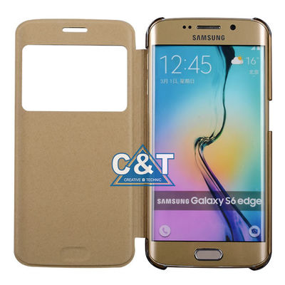 独特な眺めの窓フリップ耐震性 PU の革保護カバー、Samsung S6 の端の場合