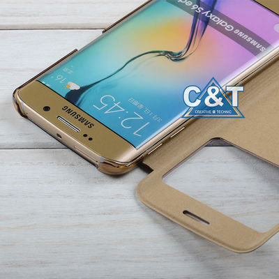 独特な眺めの窓フリップ耐震性 PU の革保護カバー、Samsung S6 の端の場合