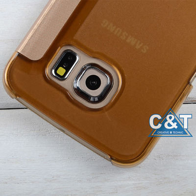 独特な眺めの窓フリップ耐震性 PU の革保護カバー、Samsung S6 の端の場合